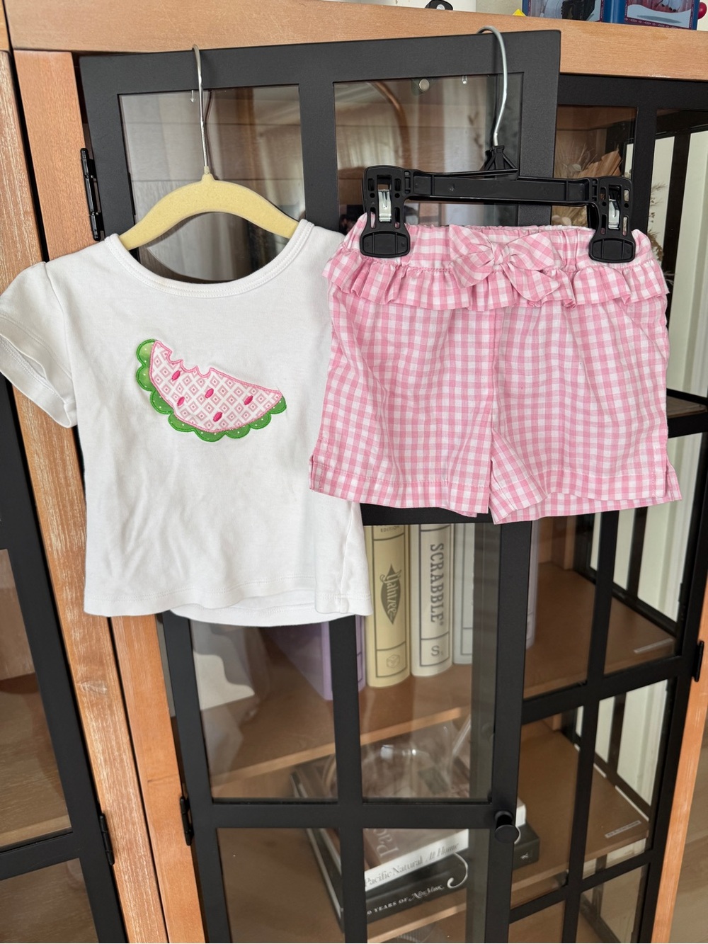 Watermelon applique tee gingham shorts sleeve bow set toddler girl cotton luigi